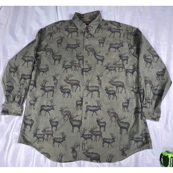 Vintage Woolrich Camp Shirt Mens 2XL John Rich & Bros Green Deer Antler Heavy - Picture 1 of 10